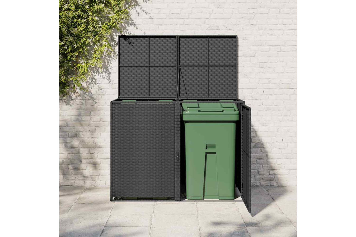 vidaXL 43887 Double Wheelie Bin Shed Poly Rattan Black 148x80x111cm-2