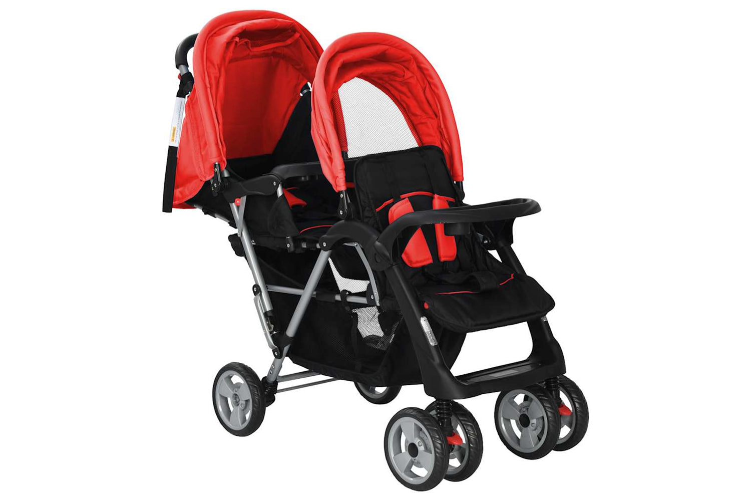 Vidaxl Tandem Stroller Steel Red/Black-3