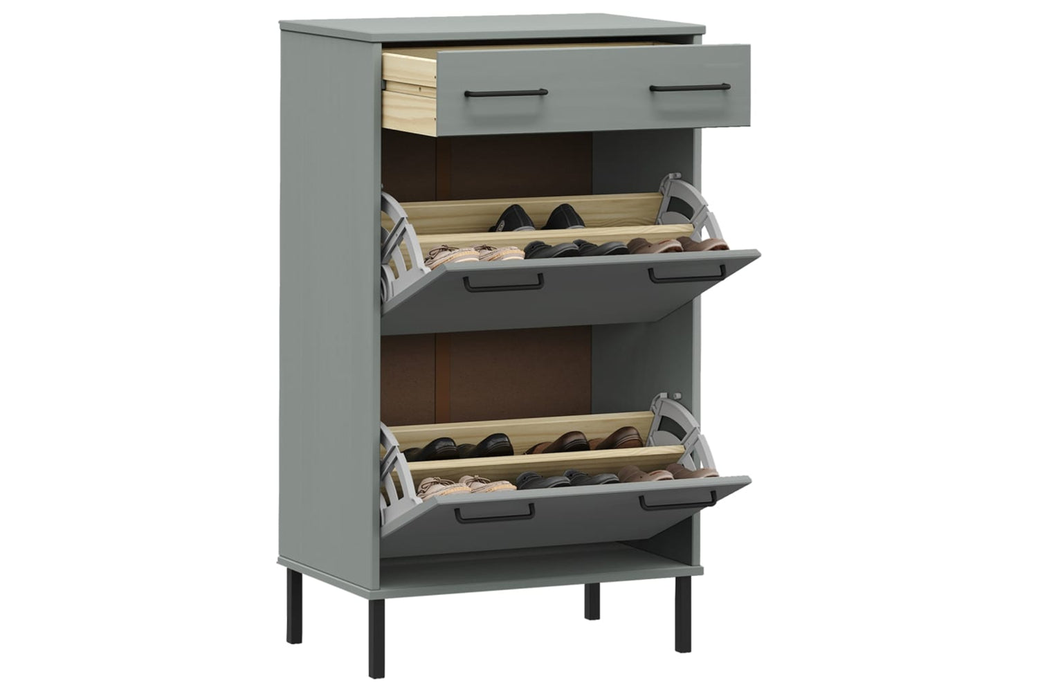 Vidaxl 350983 Shoe Rack With Metal Legs Grey Solid Wood Pine Oslo-2
