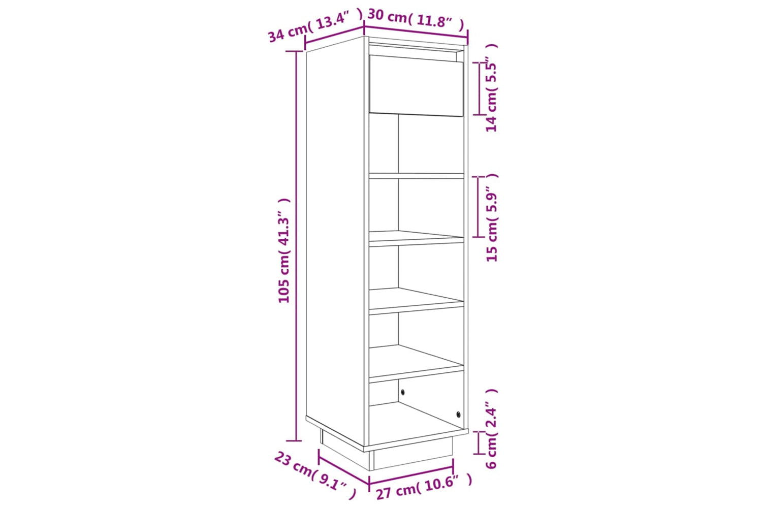 vidaXL Shoe Cabinet 30x34x105cm Solid Wood Pine-8