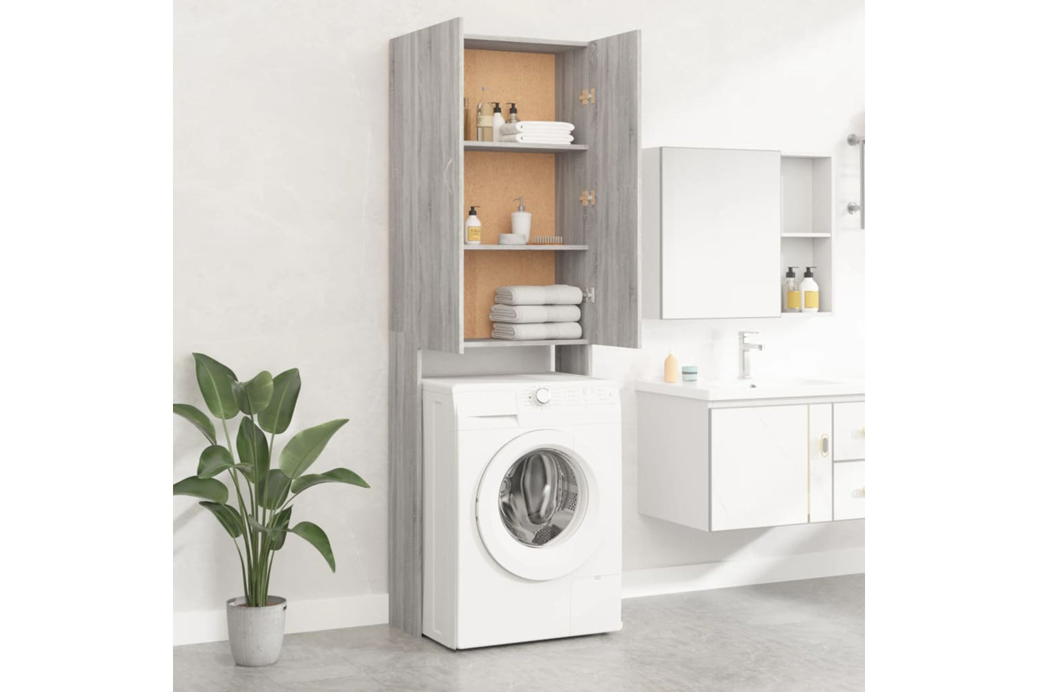 vidaXL Washing Machine Cabinet Grey Sonoma 64x25.5x190cm-2