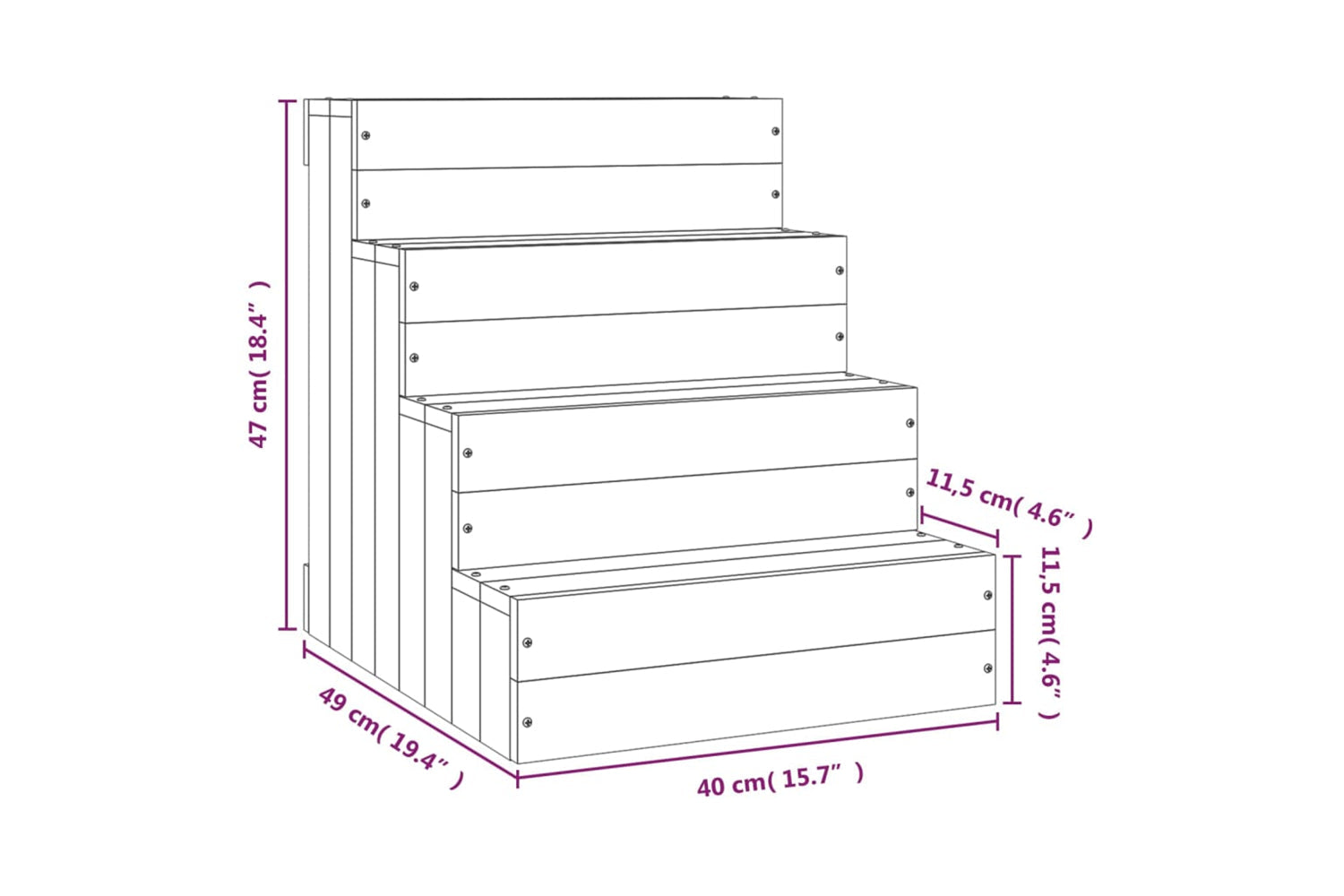 vidaXL 822469 Pet Stair Honey Brown 40x49x47cm Solid Wood Pine-6