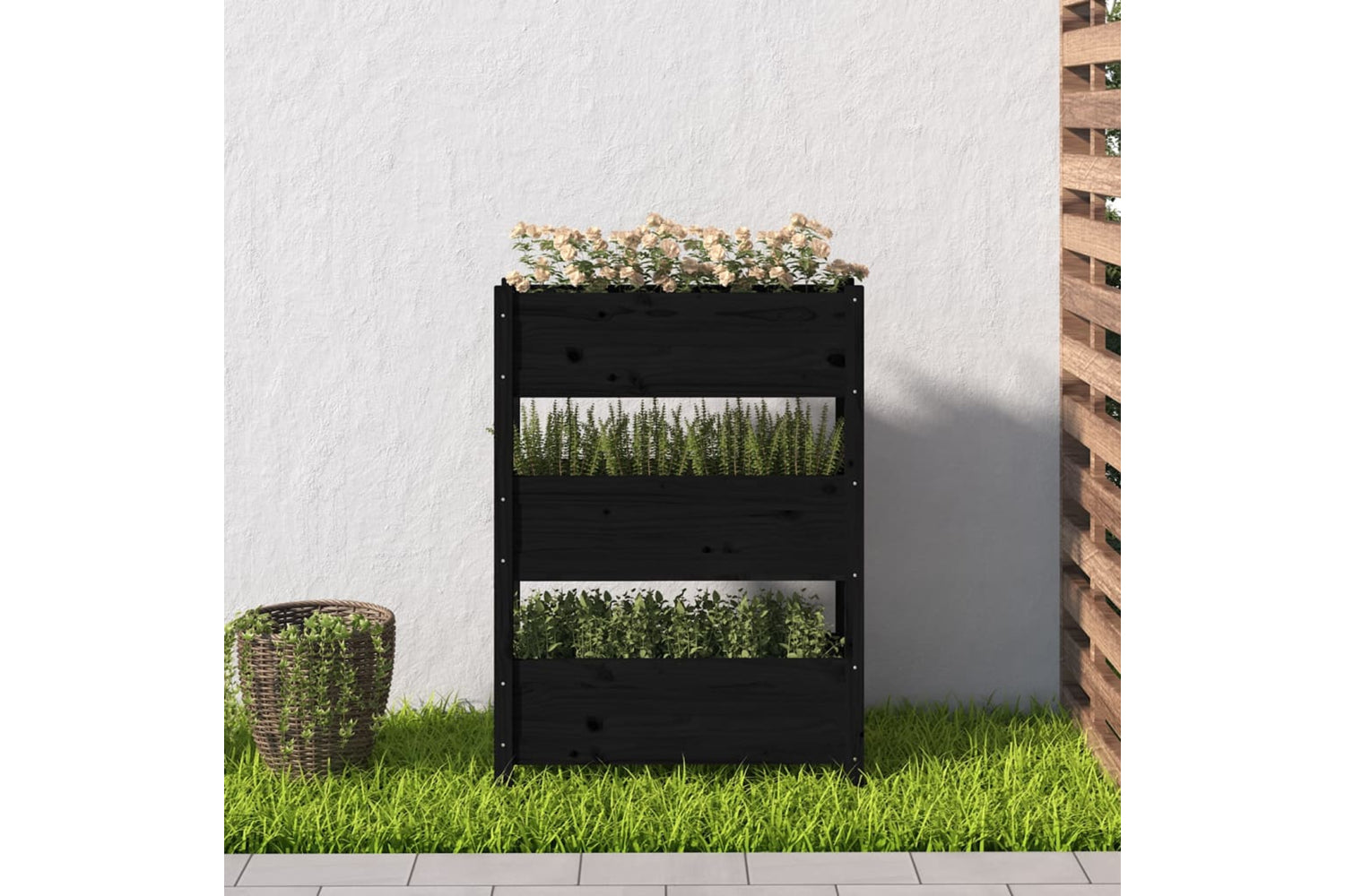 vidaXL 823938 Planter Black 77x25x104.5cm Solid Wood Pine-2