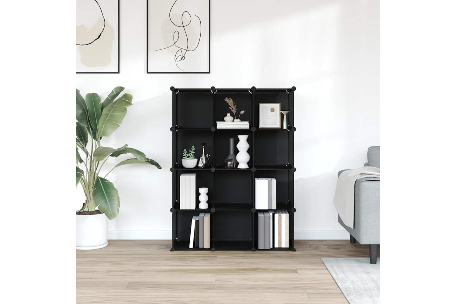 Vidaxl 340546 Storage Cube Organiser With 12 Cubes Black Pp-2