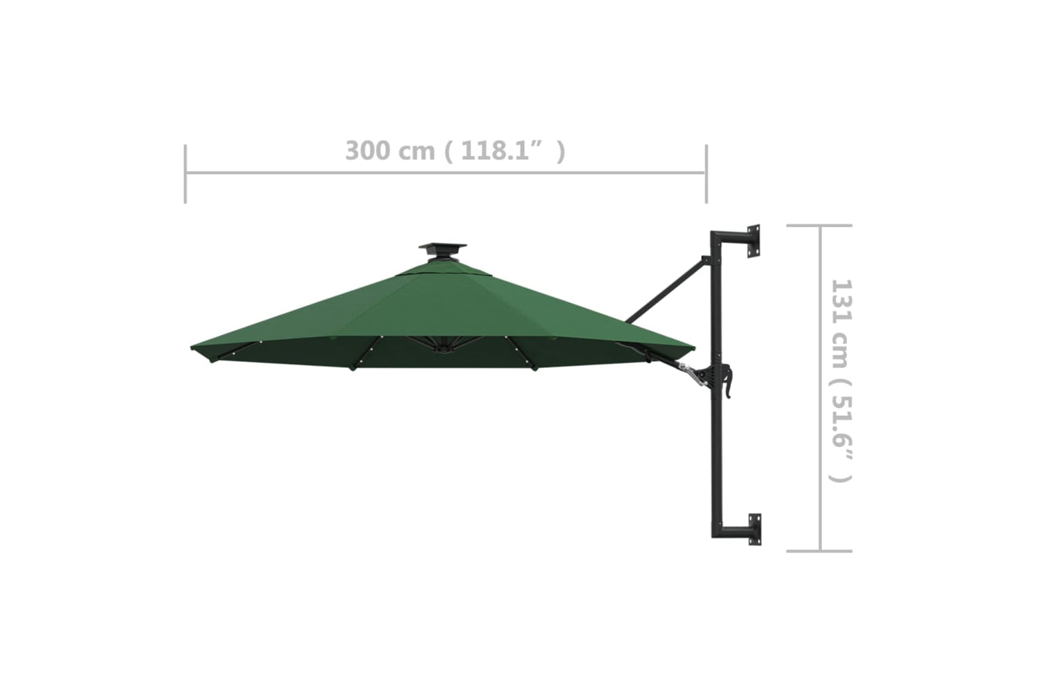 Vidaxl 312523 Wall-mounted Parasol With Leds And Metal Pole 300 Cm Green-9