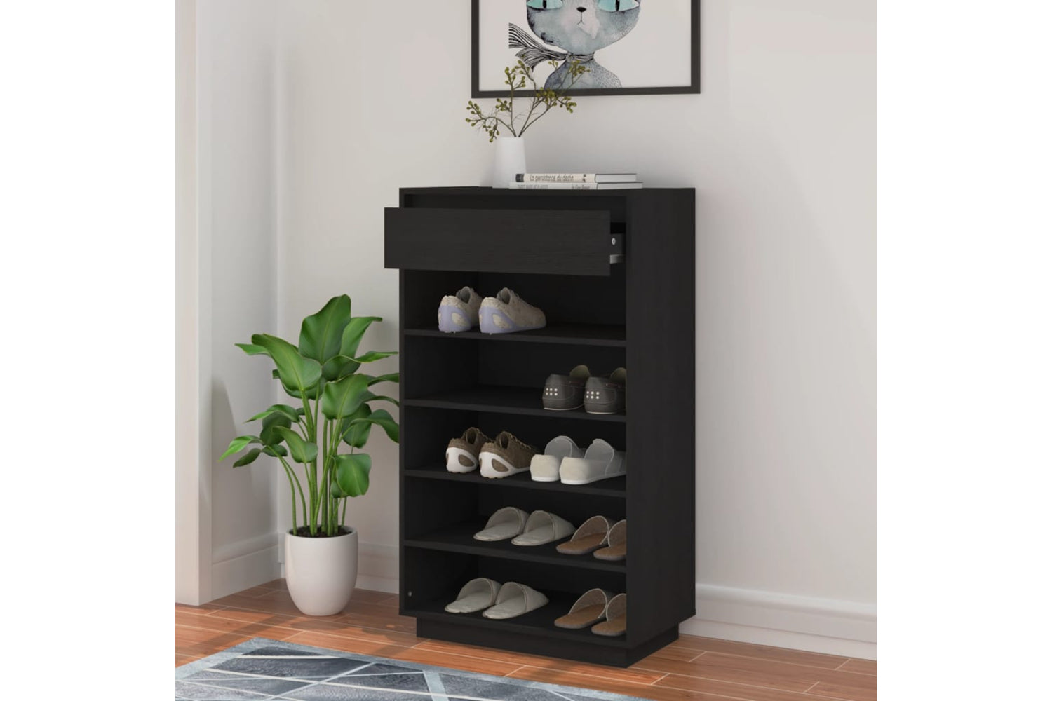 vidaXL 813554 Shoe Cabinet Black 60x34x105cm Solid Wood Pine-2