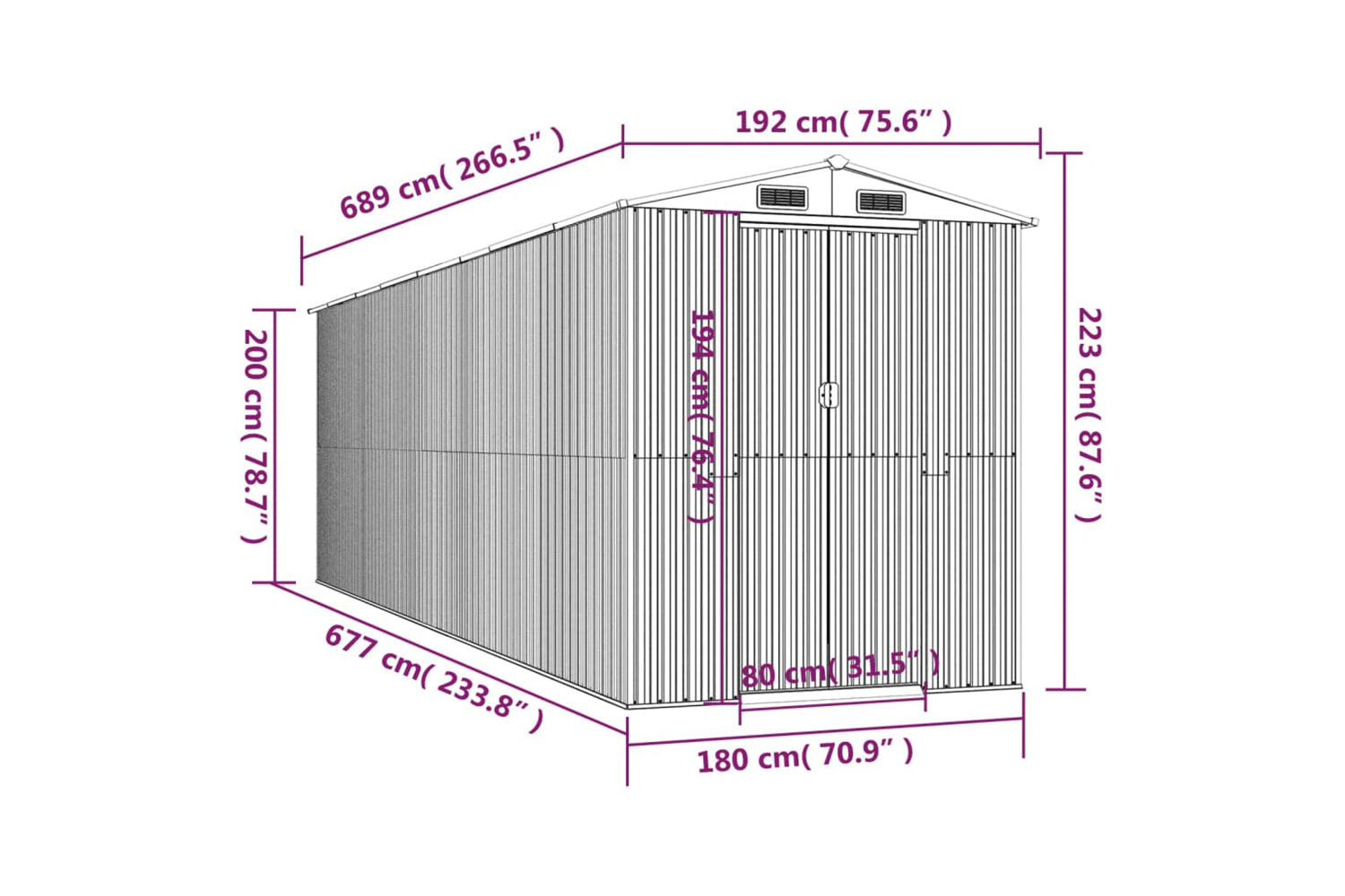 vidaXL 3147455 Garden Shed Anthracite 192x689x223cm Galvanised Steel-7