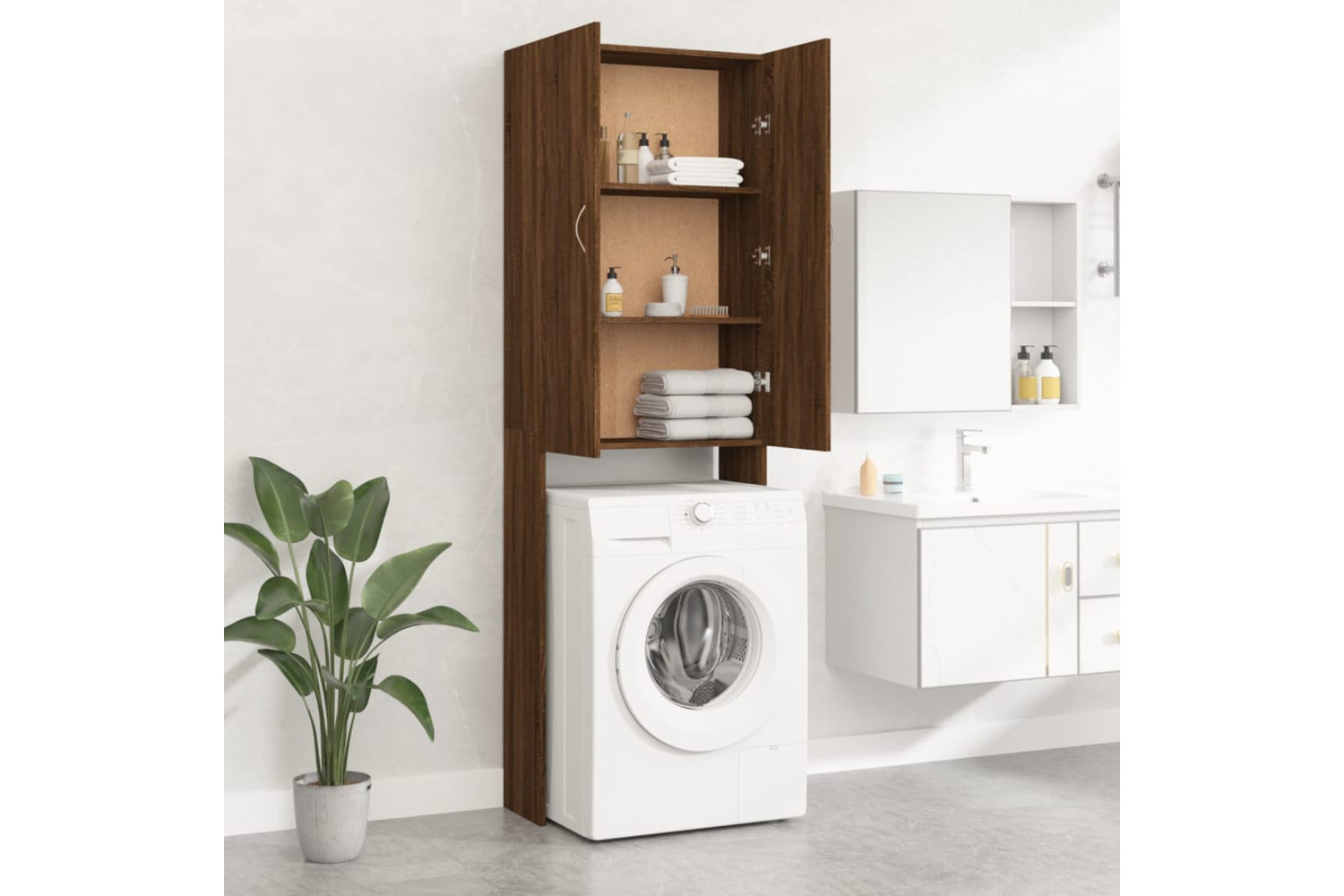 vidaXL Washing Machine Cabinet Brown Oak 64x25.5x190cm-2