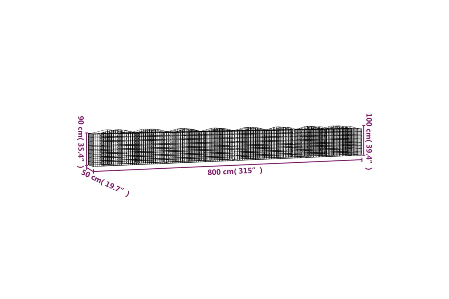 vidaXL 153549 Arched Gabion Raised Bed 800x50x100cm Galvanised Iron-4