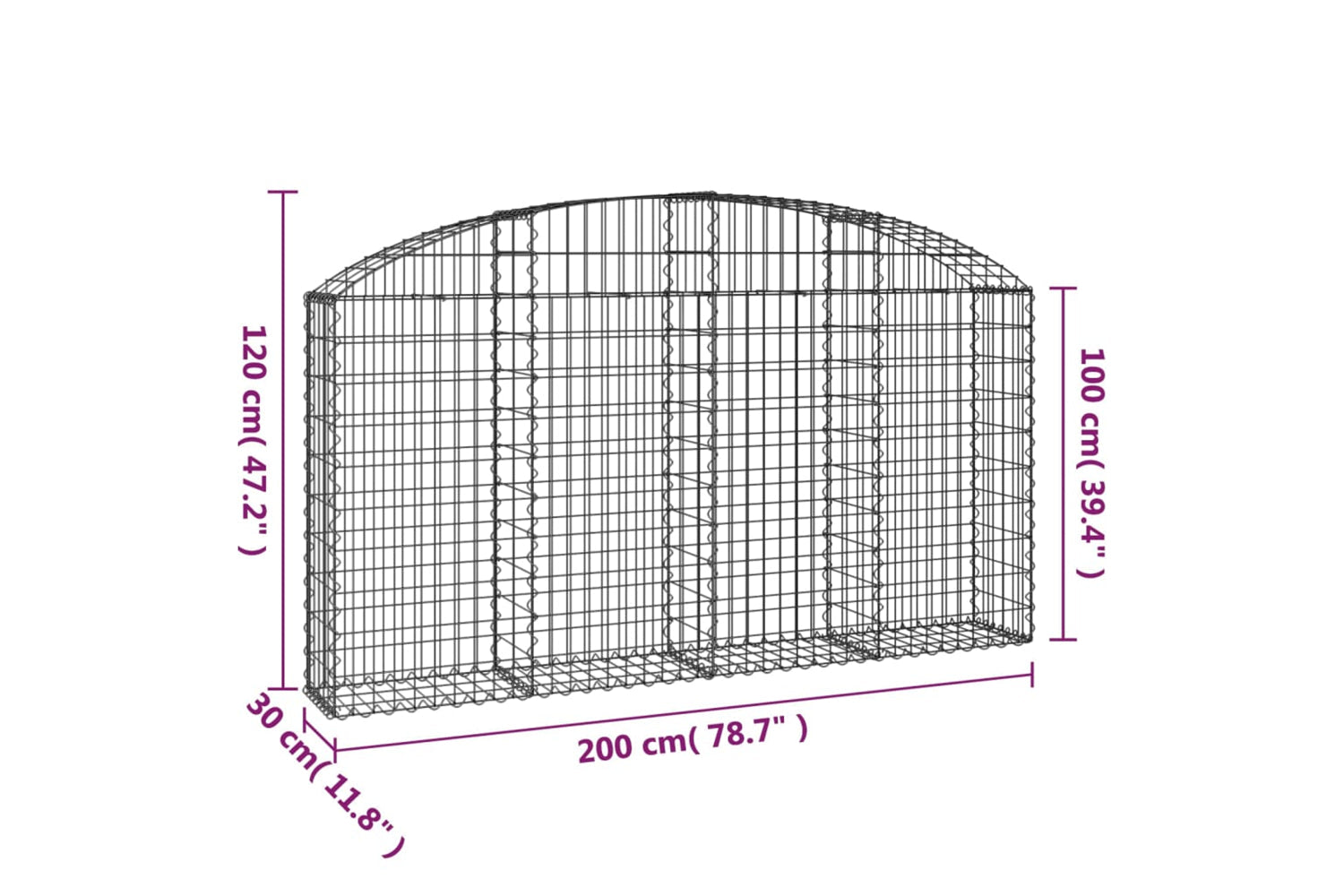 vidaXL 153465 Arched Gabion Basket 200x30x100/120cm Galvanised Iron-4