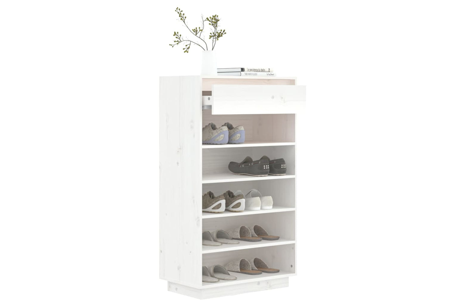 vidaXL 813551 Shoe Cabinet White 60x34x105cm Solid Wood Pine-3