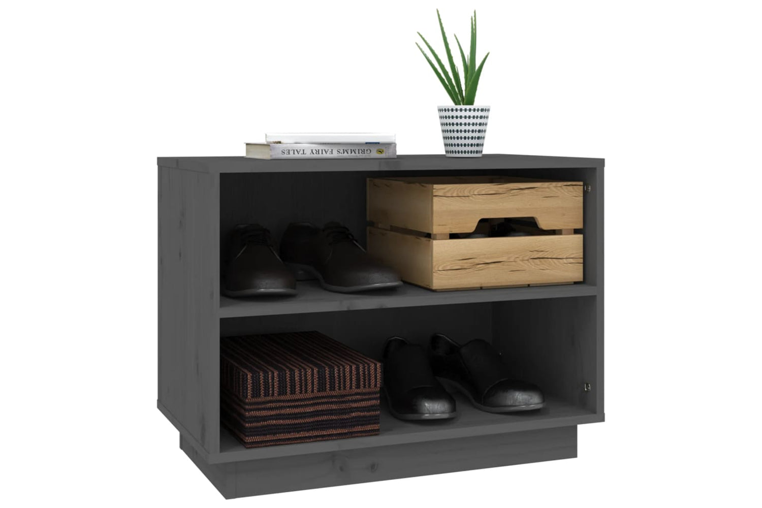vidaXL 813547 Shoe Cabinet Grey 60x34x45cm Solid Wood Pine-3