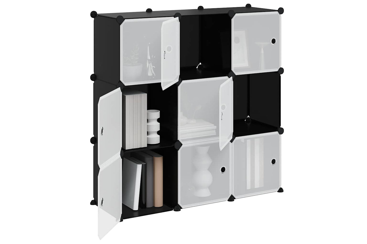 Vidaxl 340558 Storage Cube Organiser With 9 Cubes And Doors Black Pp-3