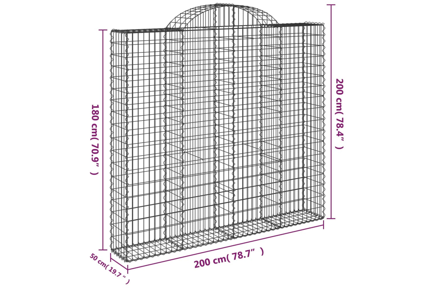 vidaXL 153499 Arched Gabion Basket 200x50x180/200cm Galvanised Iron-4