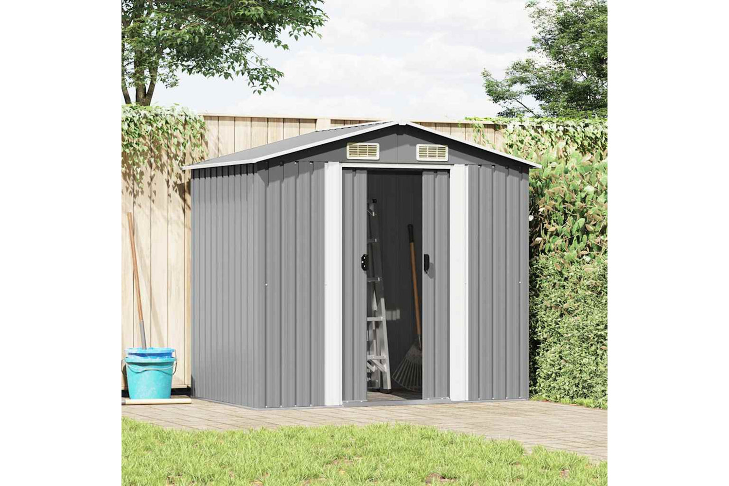 vidaXL 42983 Garden Storage Shed Grey Metal 204x132x186cm-2