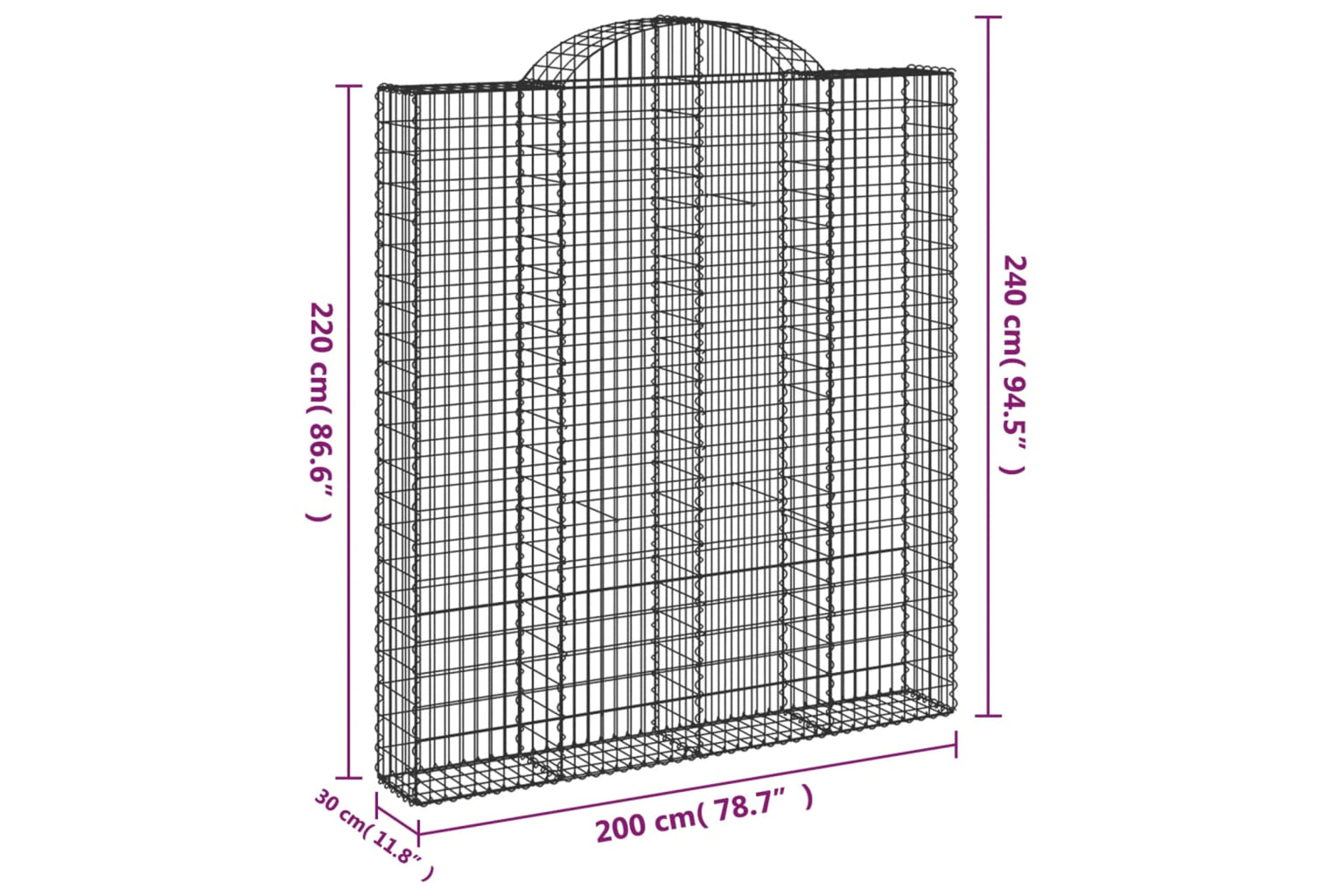 vidaXL 153491 Arched Gabion Basket 200x30x220/240cm Galvanised Iron-4