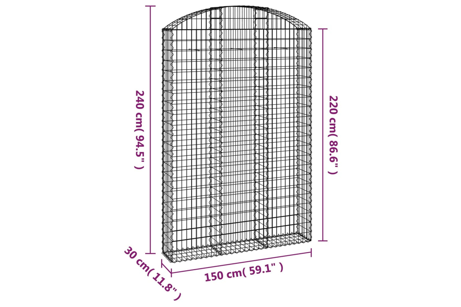 vidaXL 153451 Arched Gabion Basket 150x30x220/240cm Galvanised Iron-4