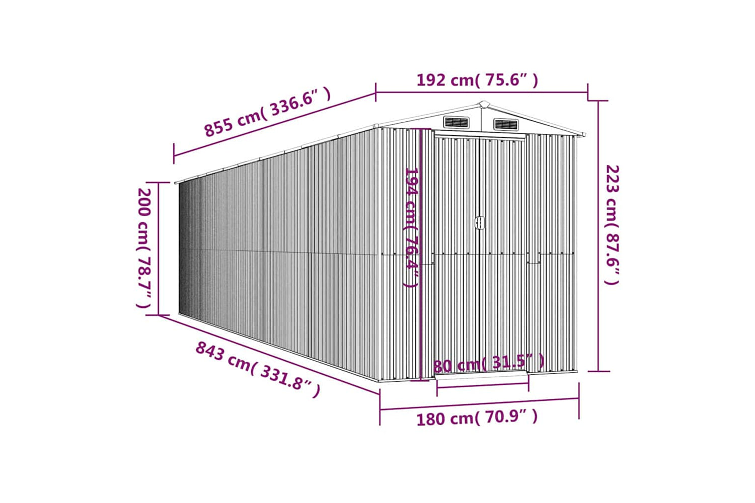 vidaXL 3147435 Garden Shed Green 192x855x223cm Galvanised Steel-7