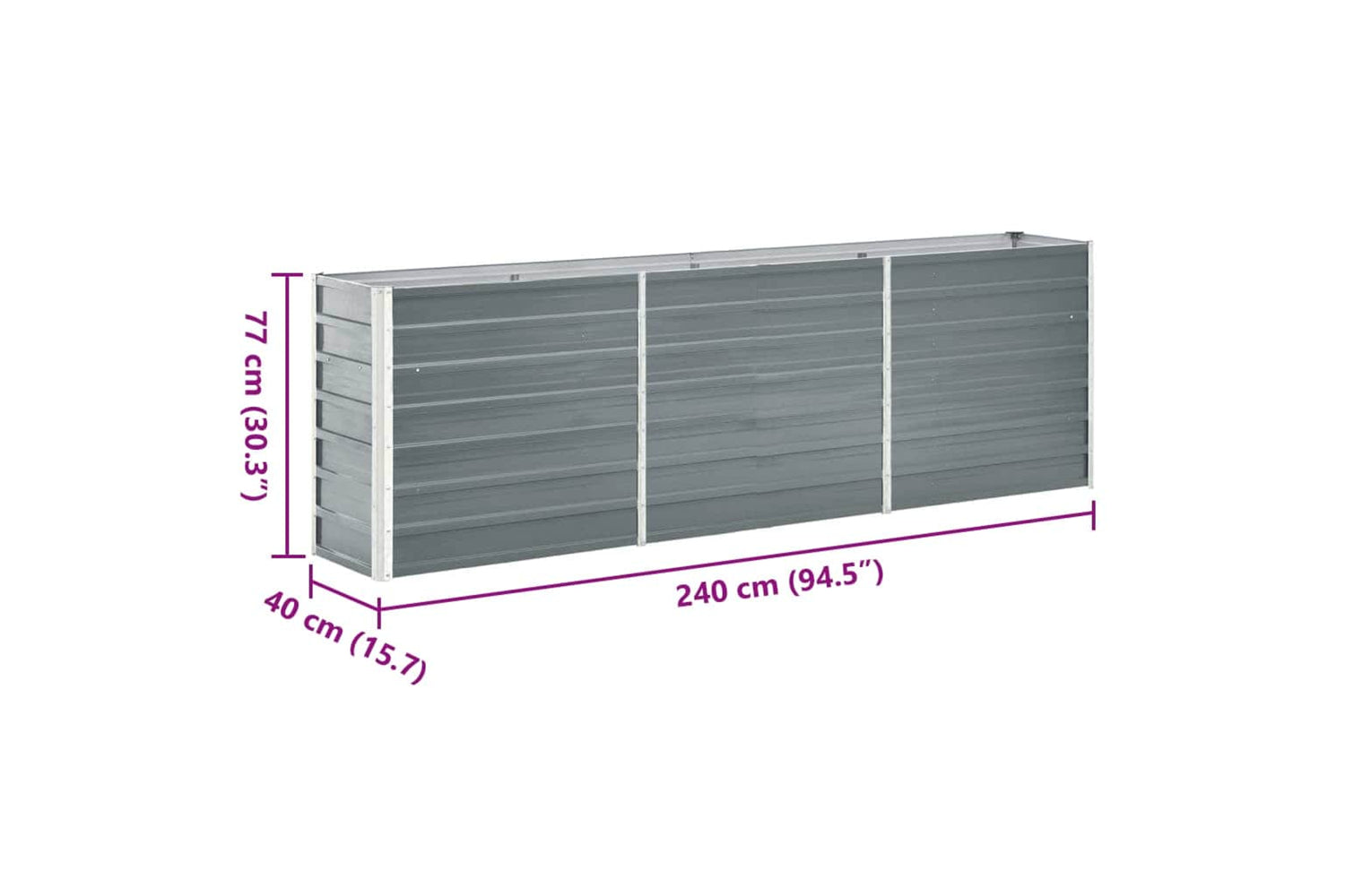 vidaXL 47040 Garden Raised Bed Galvanised Steel 240x40x77cm Grey-8