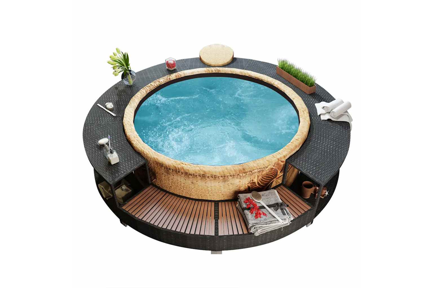 Vidaxl Hot Tub Surround Black Poly Rattan-3