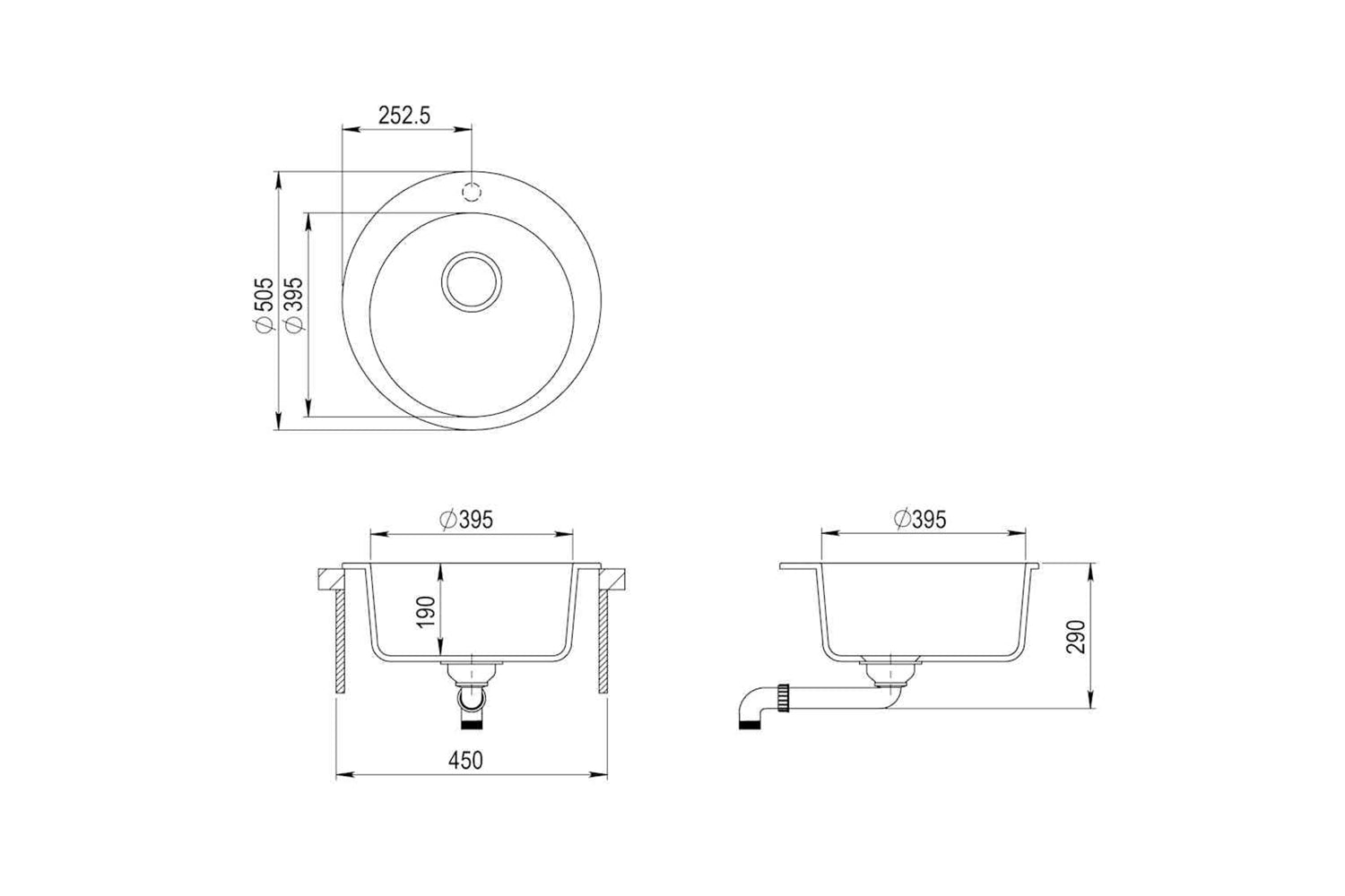 Vidaxl Granite Kitchen Sink Single Basin Round White-7