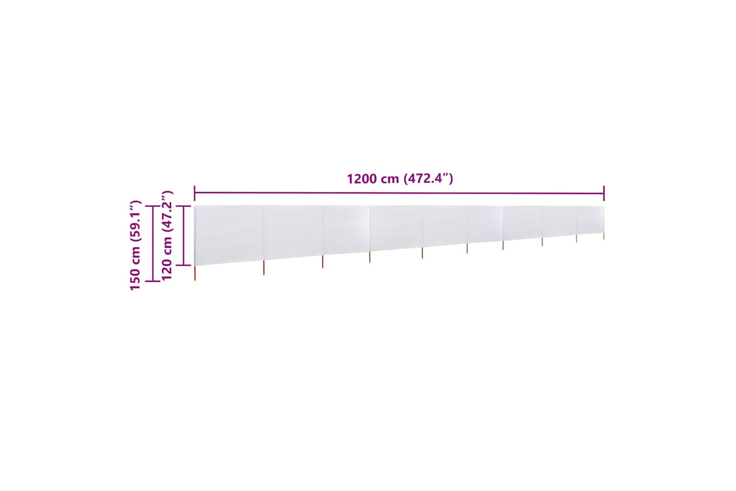 vidaXL 47192 9-panel Wind Screen Fabric 1200x120cm Sand White-6