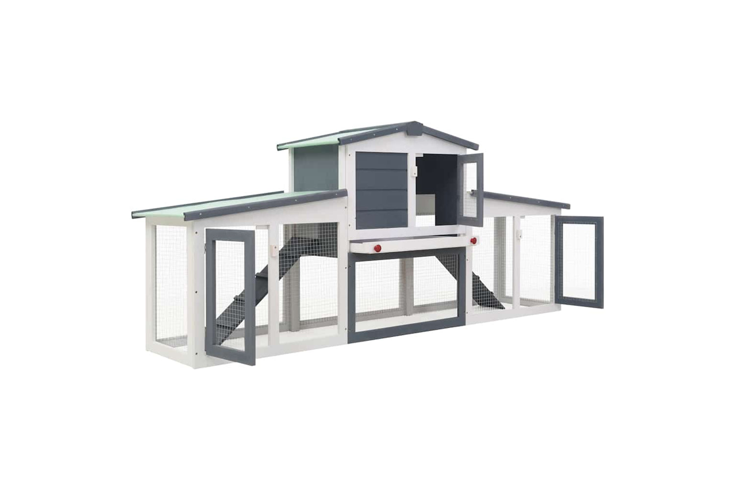 vidaXL 170843 Outdoor Large Rabbit Hutch Grey And White 204x45x85cm Wood-2
