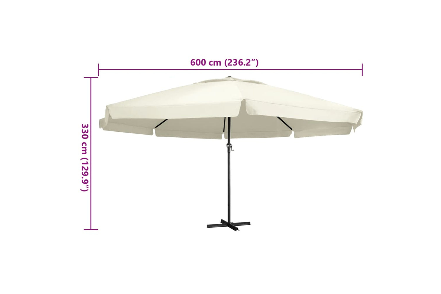 vidaXL 47370 Outdoor Parasol With Aluminium Pole 600cm Sand White-5