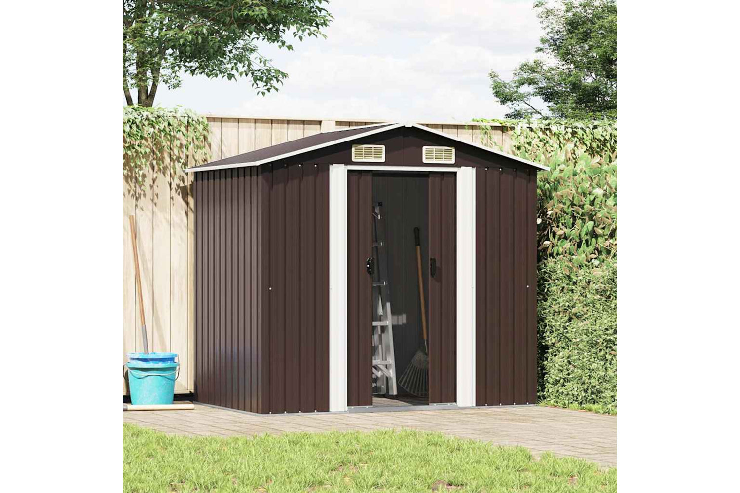 vidaXL 47029 Garden Storage Shed Brown 204x132x186cm Steel-2