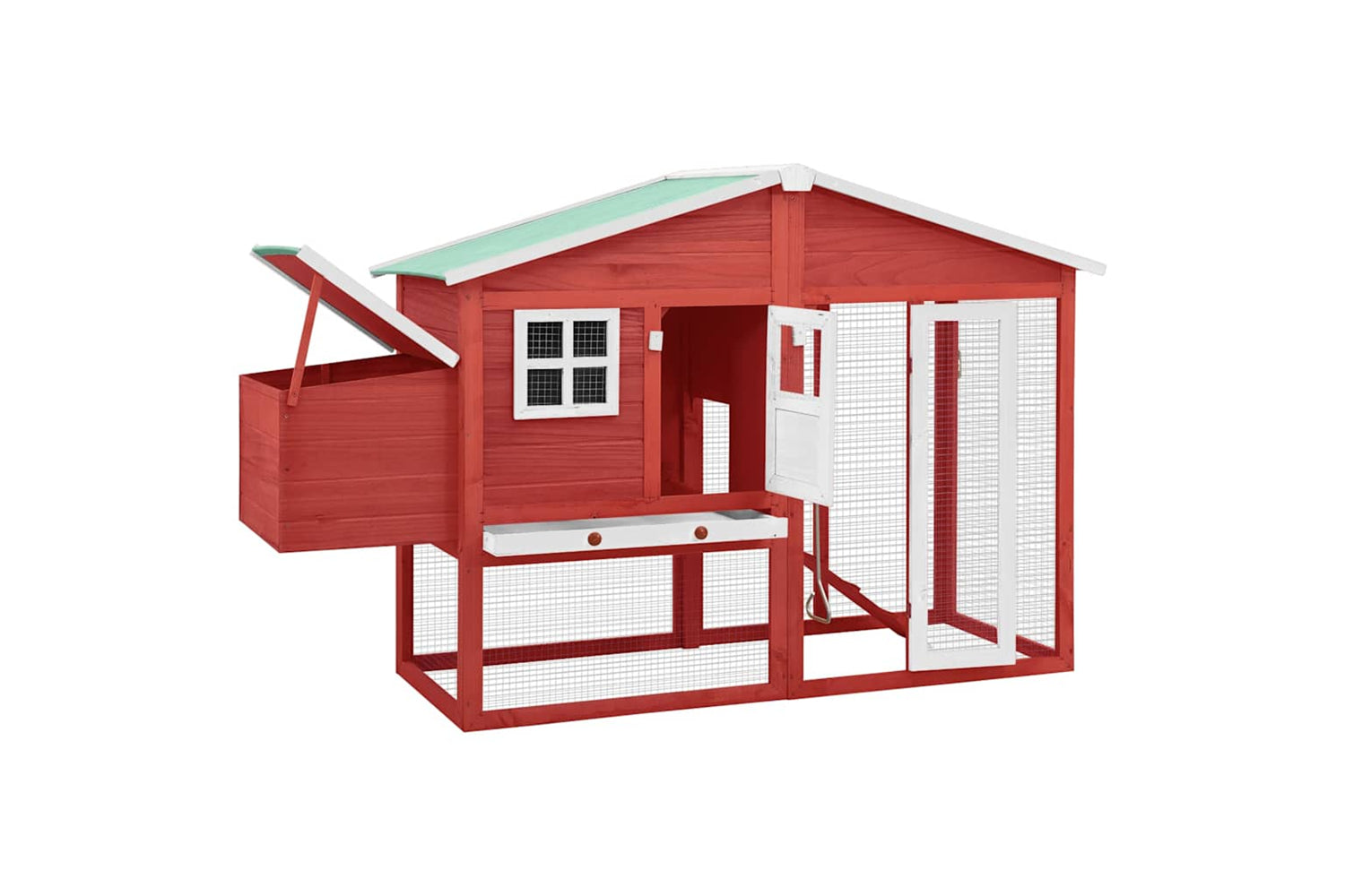 Vidaxl 170867 Chicken Coop With Nest Box Red And White Solid Fir Wood-2