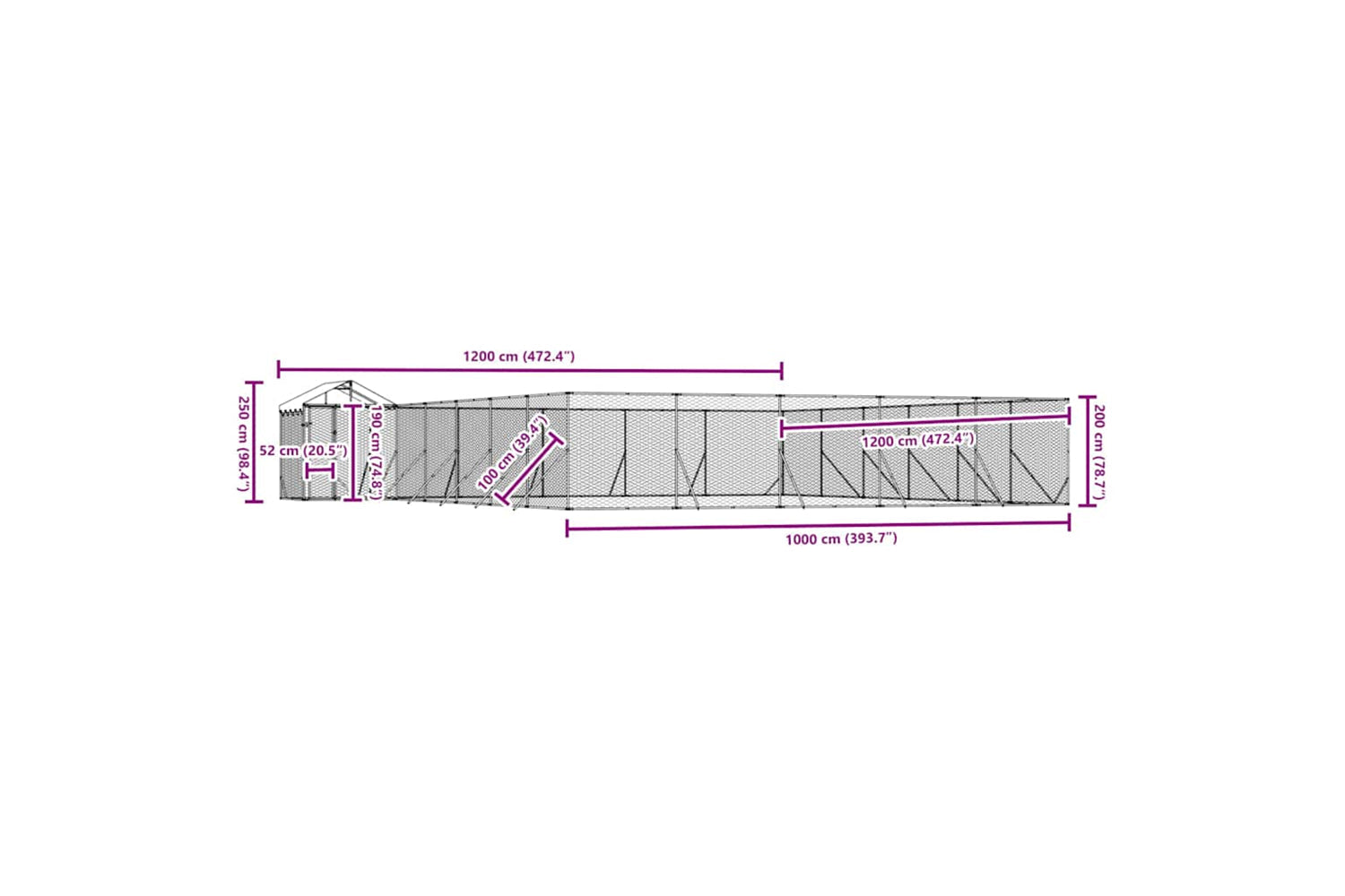 Vidaxl 3190474 Outdoor Dog Kennel With Roof Silver 12x12x2.5 M Galvanised Steel-3