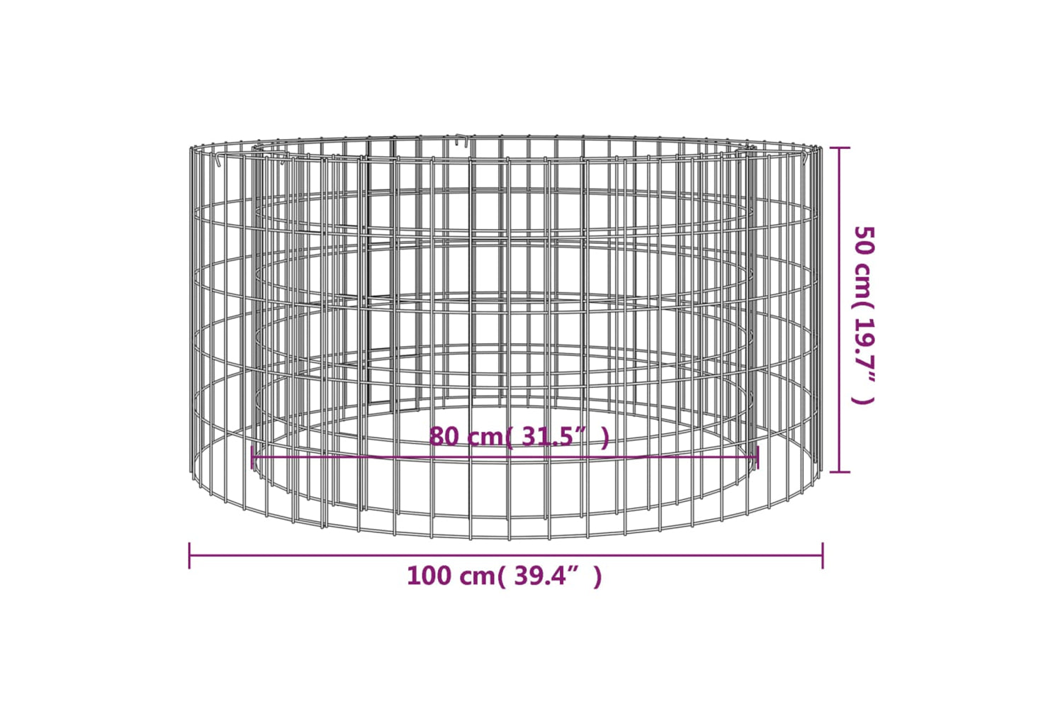 vidaXL 153560 Gabion Fire Pit ÃƒÂƒÃ‚Â˜ 100cm Galvanised Iron-4