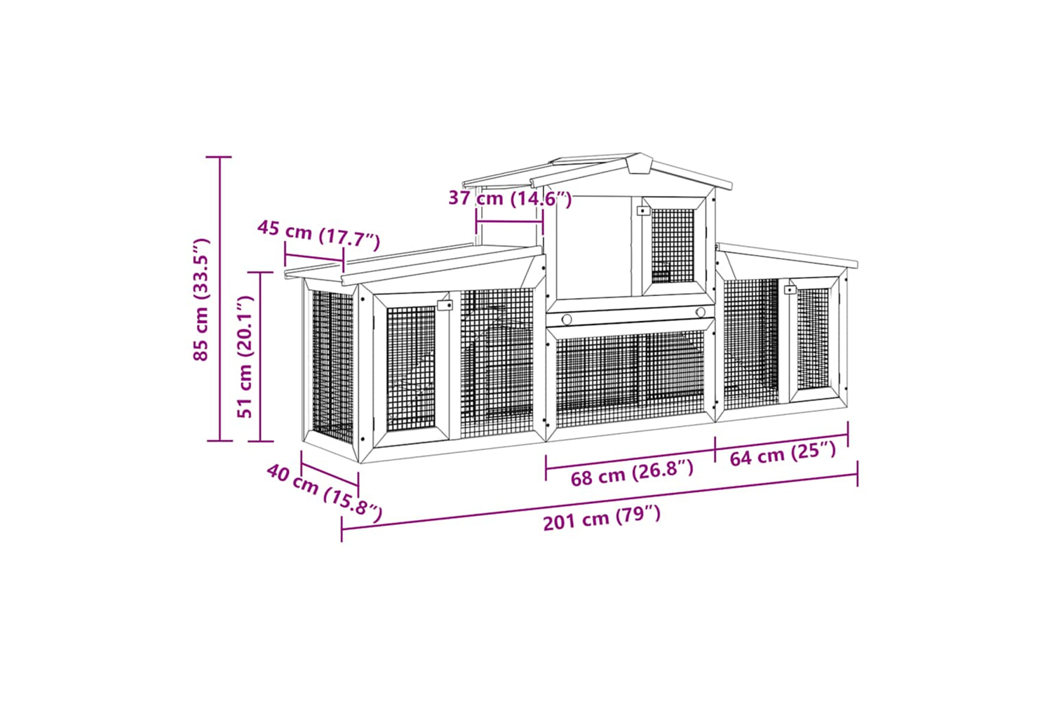 vidaXL 170843 Outdoor Large Rabbit Hutch Grey And White 204x45x85cm Wood-7