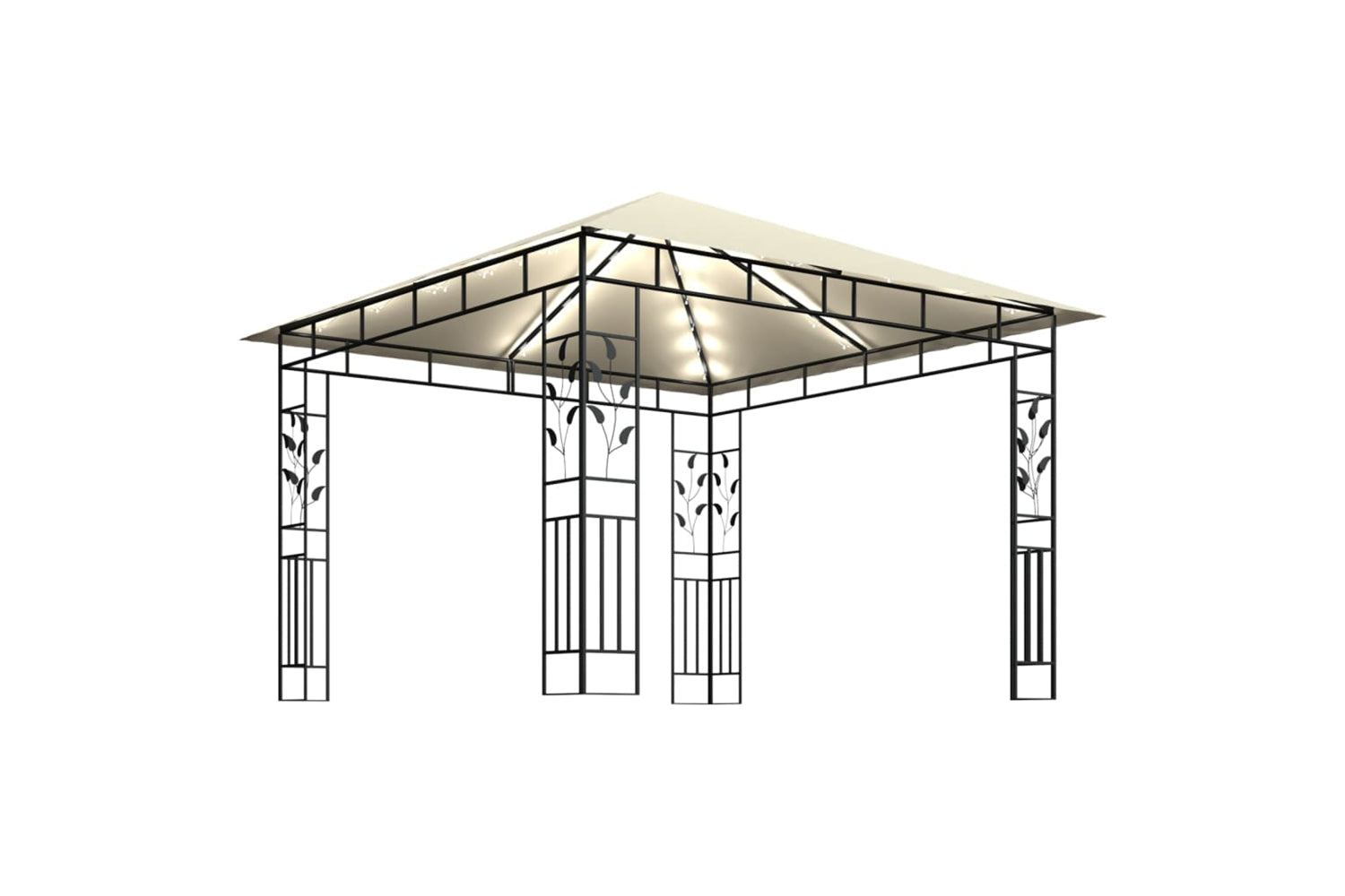 Vidaxl 3070314 Gazebo With Mosquito Net&led String Lights 3x3x2.73 M Cream-3