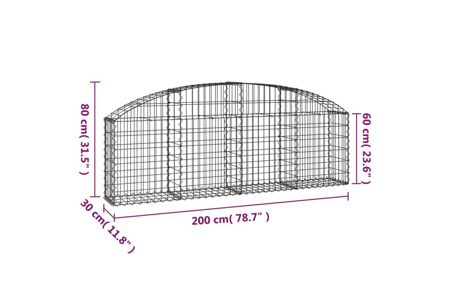 vidaXL 153463 Arched Gabion Basket 200x30x60/80cm Galvanised Iron-4