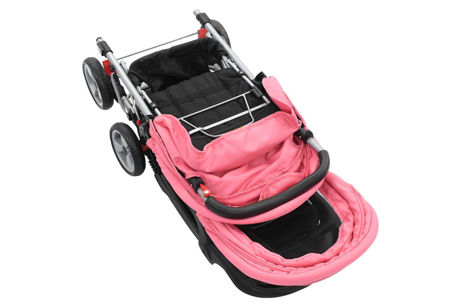 Vidaxl Tandem Stroller | Pink/Black Steel-5