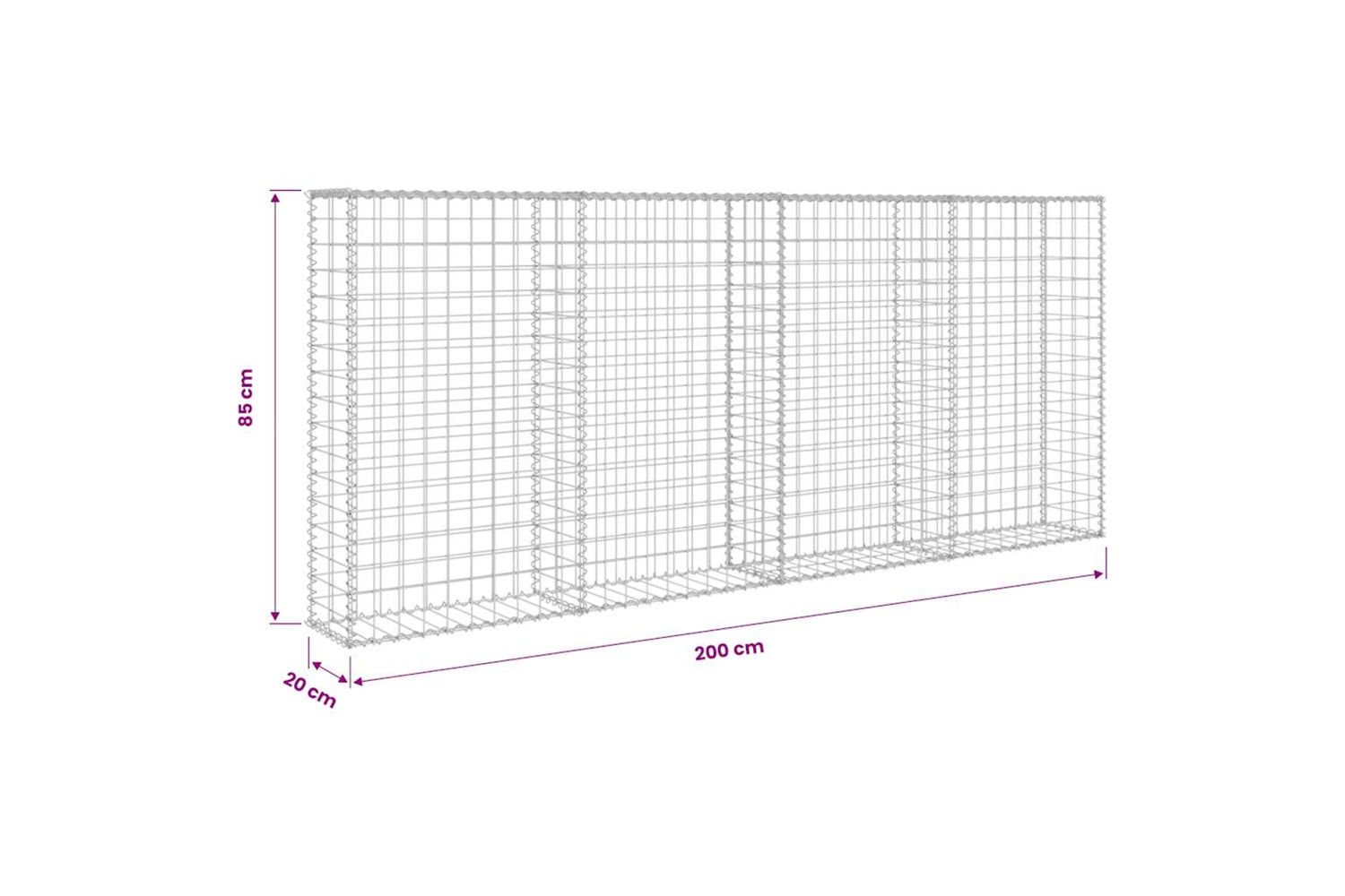Vidaxl 143580 Gabion Wall With Covers Galvanised Steel 200x20x85 Cm-6