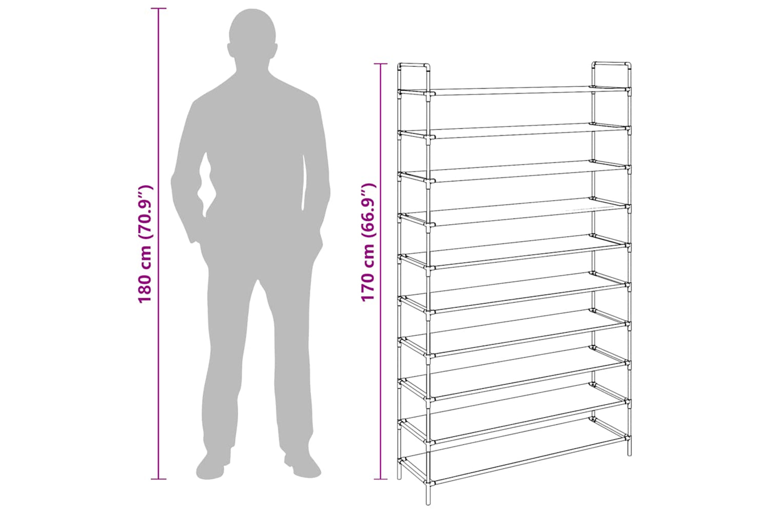 Vidaxl 245630 Shoe Rack With 10 Shelves Metal And Non-woven Fabric Black-8