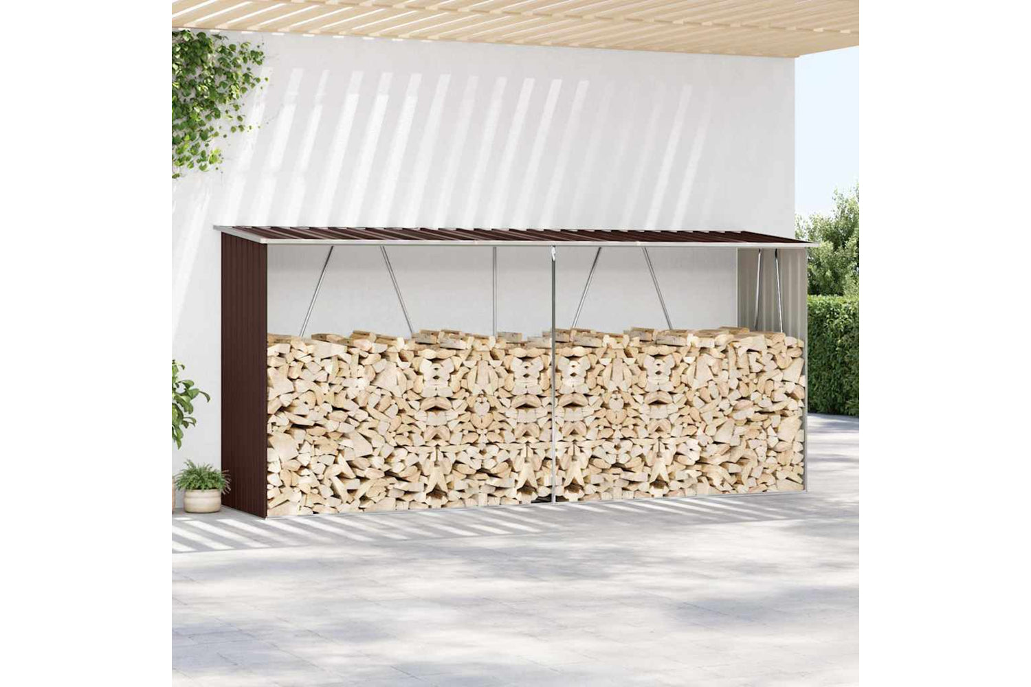 vidaXL 47084 Garden Log Storage Shed Galvanised Steel 330x84x152cm Brown-2