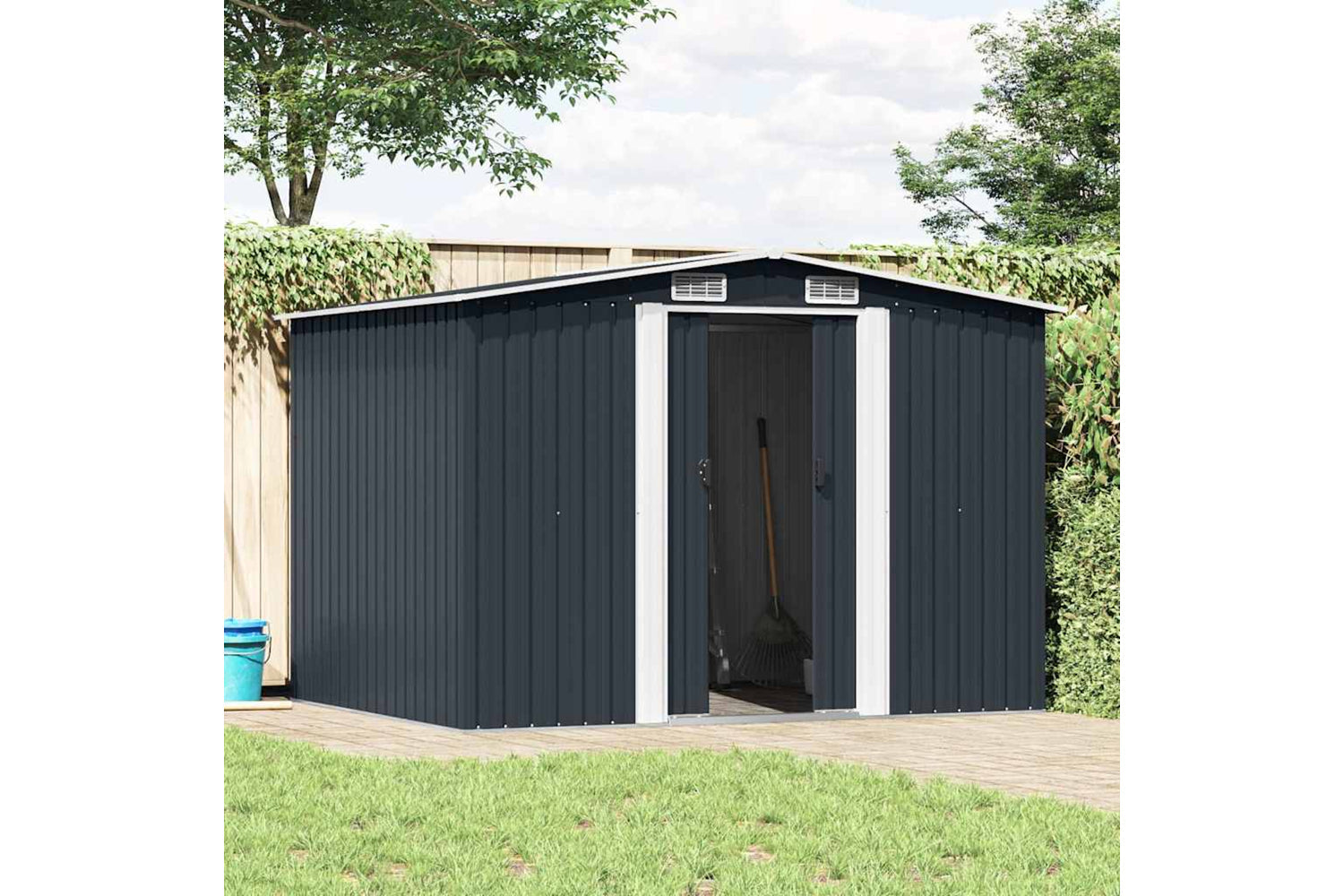 Vidaxl Garden Storage Shed Anthracite Steel 257x205x178 Cm-2