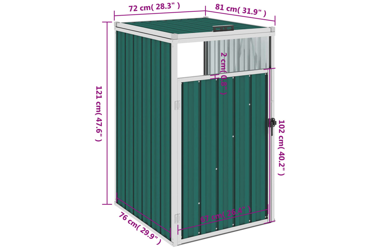 vidaXL Garbage Bin Shed Green 72x81x121cm Steel-7