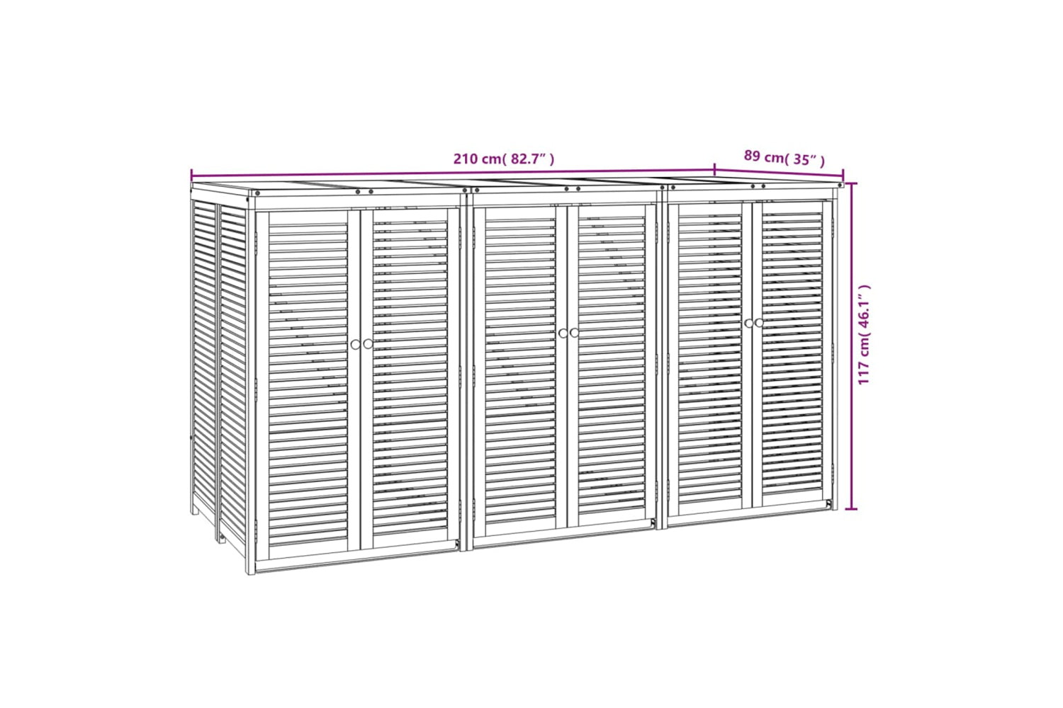 vidaXL 3155240 Triple Garbage Bin Shed 210x89x117cm Solid Wood Acacia-8