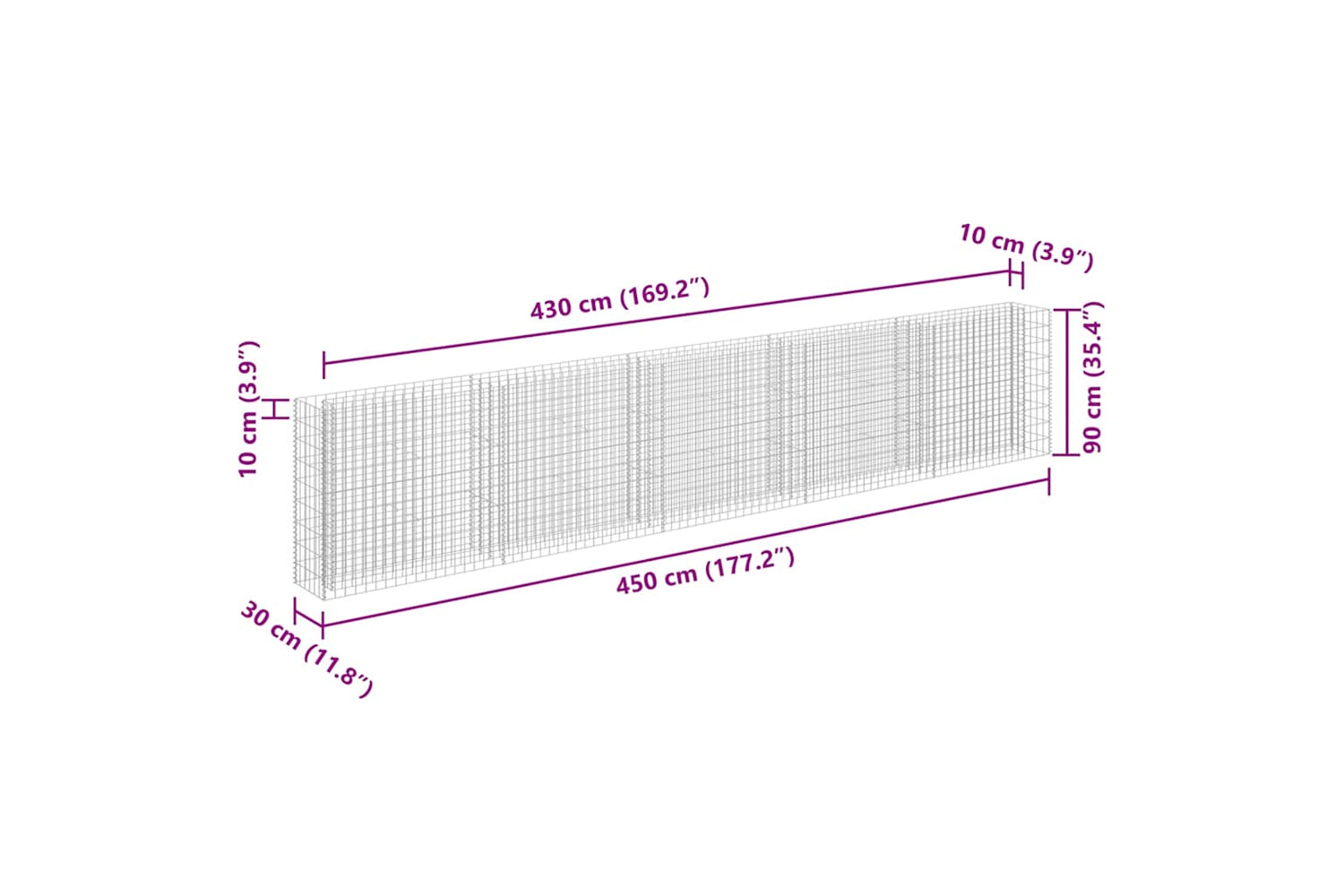 vidaXL 145647 Gabion Raised Bed Galvanised Steel 450x30x90cm-6
