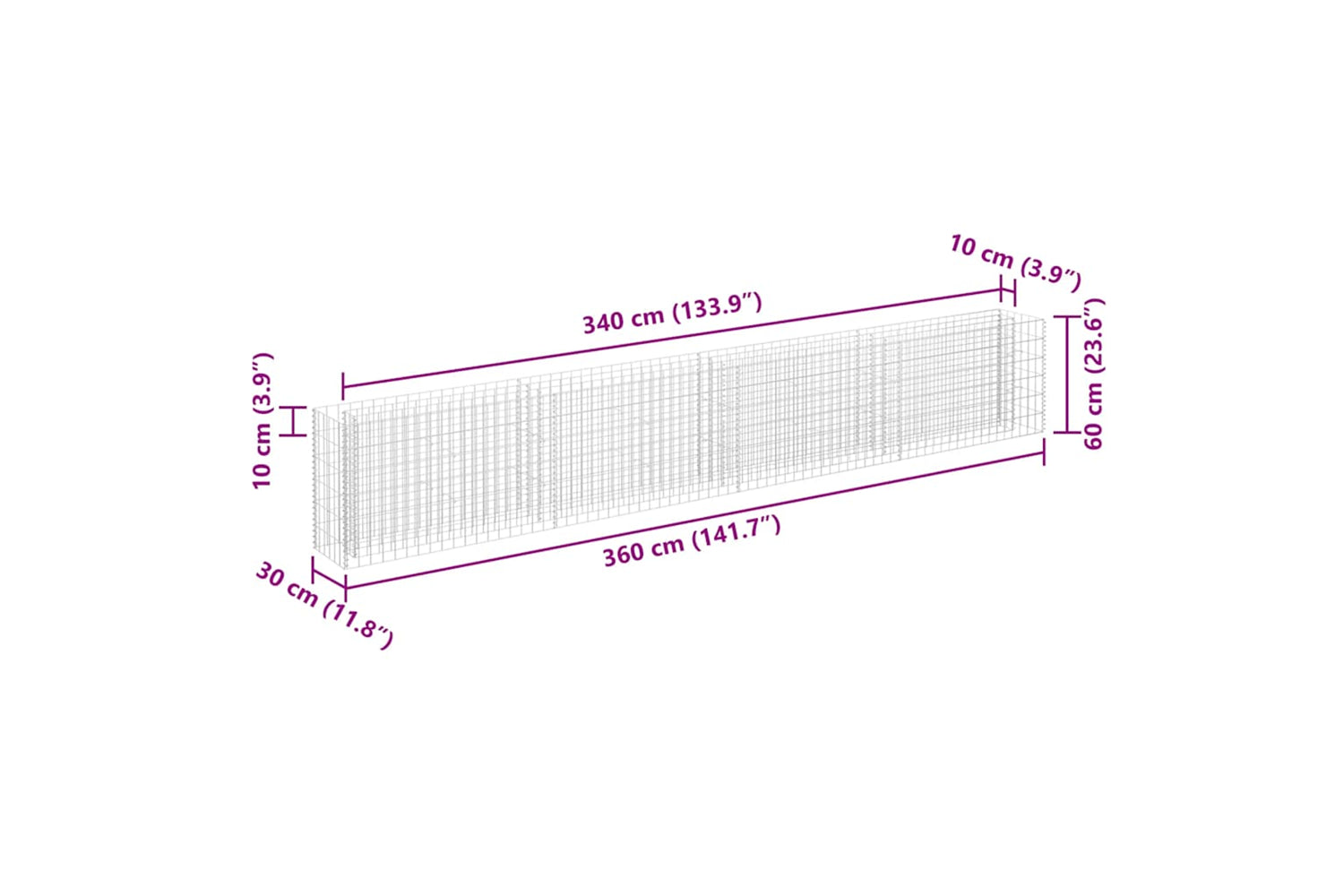 vidaXL 145642 Gabion Raised Bed Galvanised Steel 360x30x60cm-6