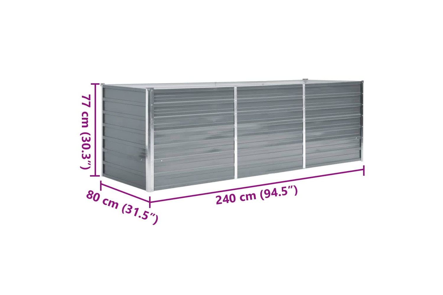 vidaXL 44840 Garden Raised Bed Galvanised Steel 240x80x77cm Grey-6