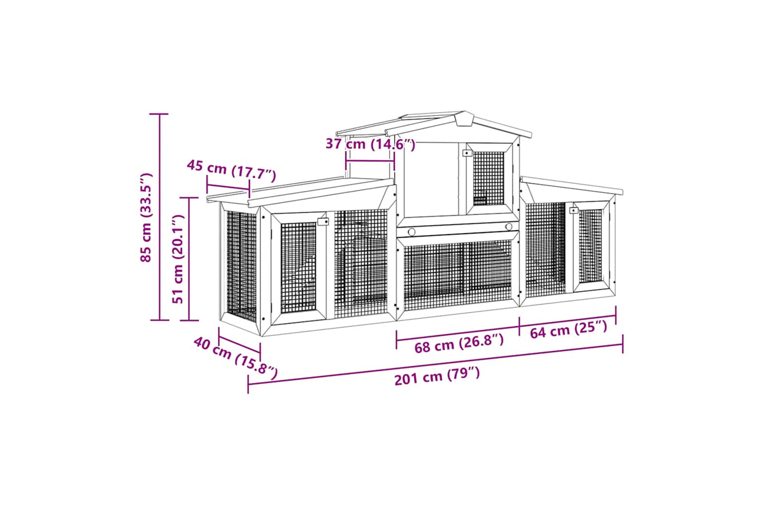vidaXL 170845 Outdoor Large Rabbit Hutch Red And White 204x45x85cm Wood-7