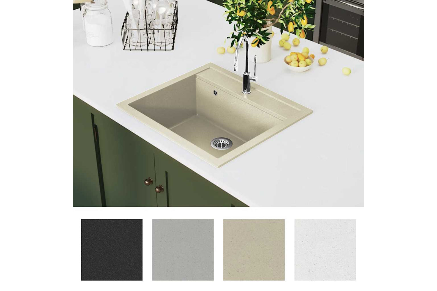 Vidaxl Granite Kitchen Sink Single Basin Beige-5