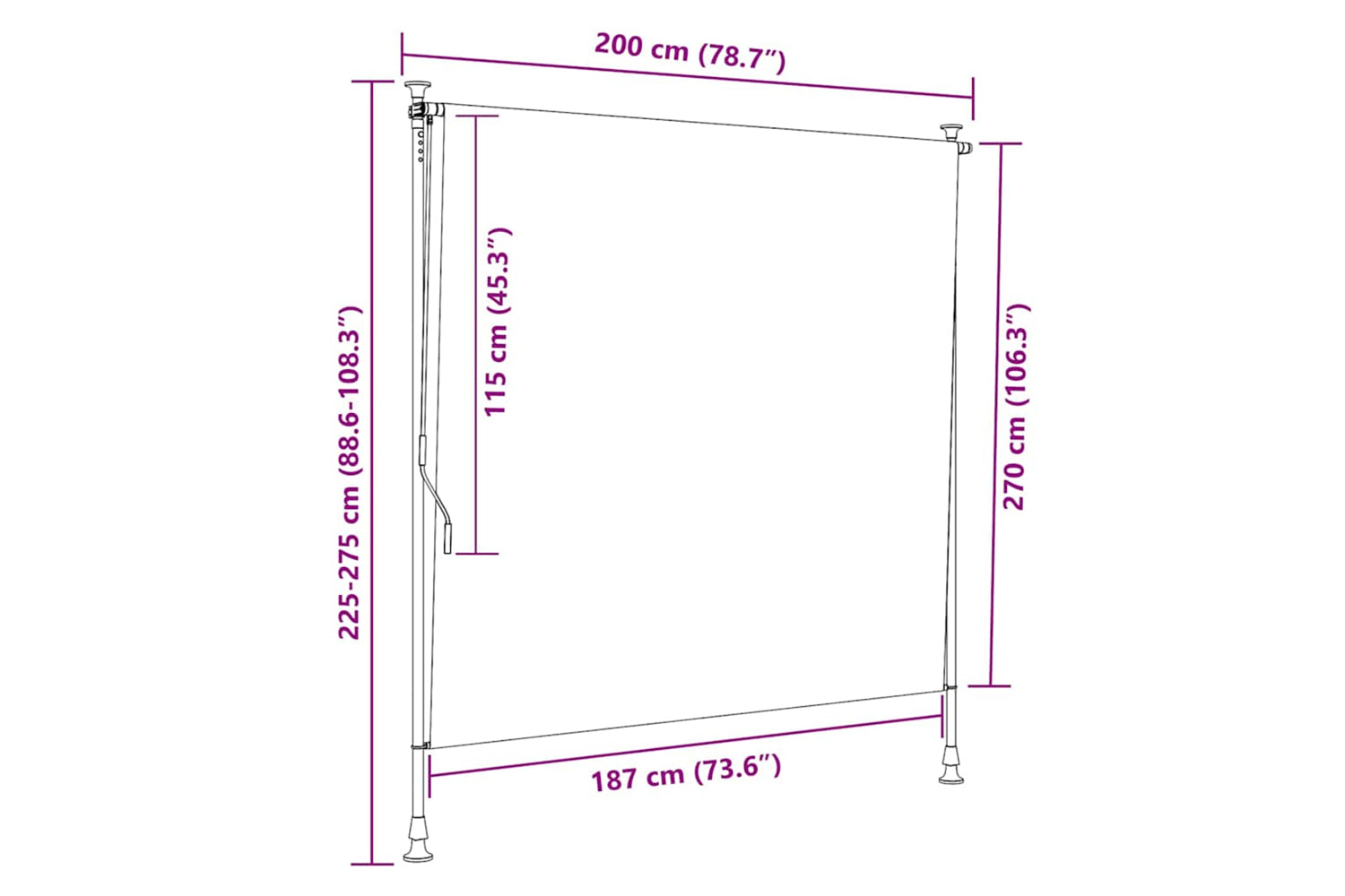 Vidaxl Outdoor Roller Blind 200x270 Cm Anthracite-7