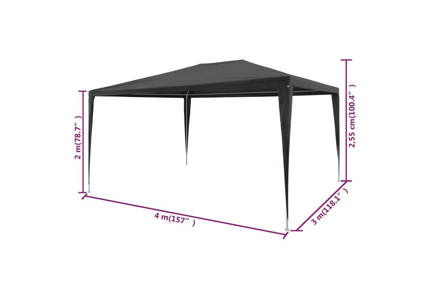 Vidaxl 45087 Party Tent 3x4 M Pe Anthracite-6