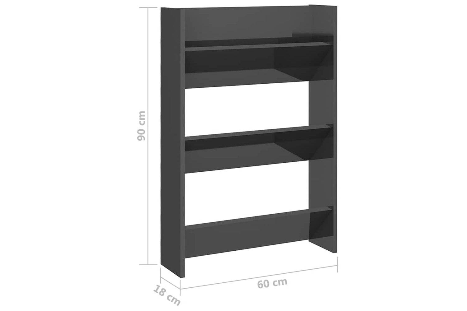 vidaXL 806776 Wall Shoe Cabinets 2 Pcs High Gloss Grey 60x18x90cm Engineered Wood-7